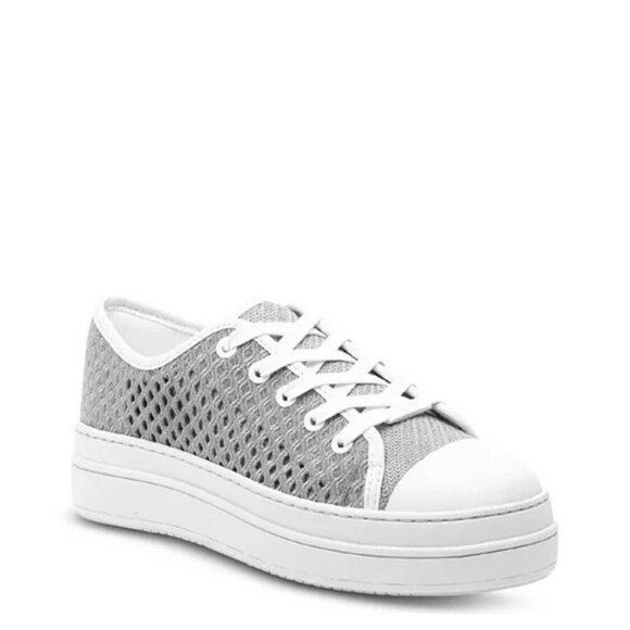 J SLIDES Natasha Platform Sneaker Light Gray Crochet Lace Up Low-Top Shoes NWOB - Picture 1 of 5